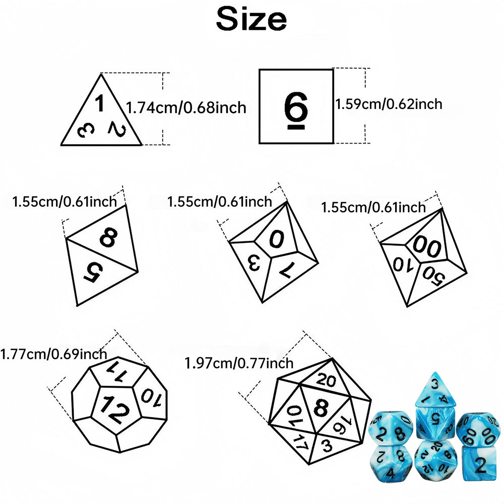 Acrylic Dice Set 7pcs DND Game Polyhedral Dice for Board Game Role Playing Game DND