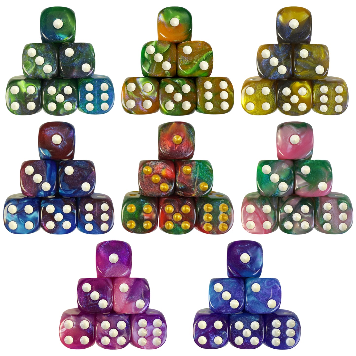 6pcs 16mm DND Dice 6 Sided with Pips, D6 Mixing Color with Glitter Dice for Party Entertainment Table Game