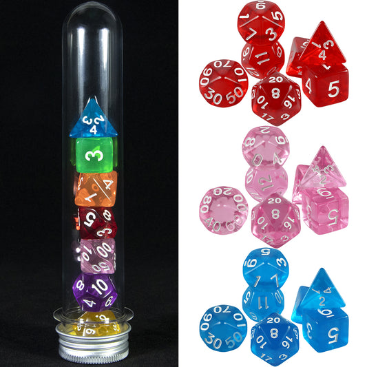 Candy Color Dice Polyhedral Dice Set D4 D6 D8 D10 D% D12 D20 with Tube for D&D Board Game As Souvenirst Gift