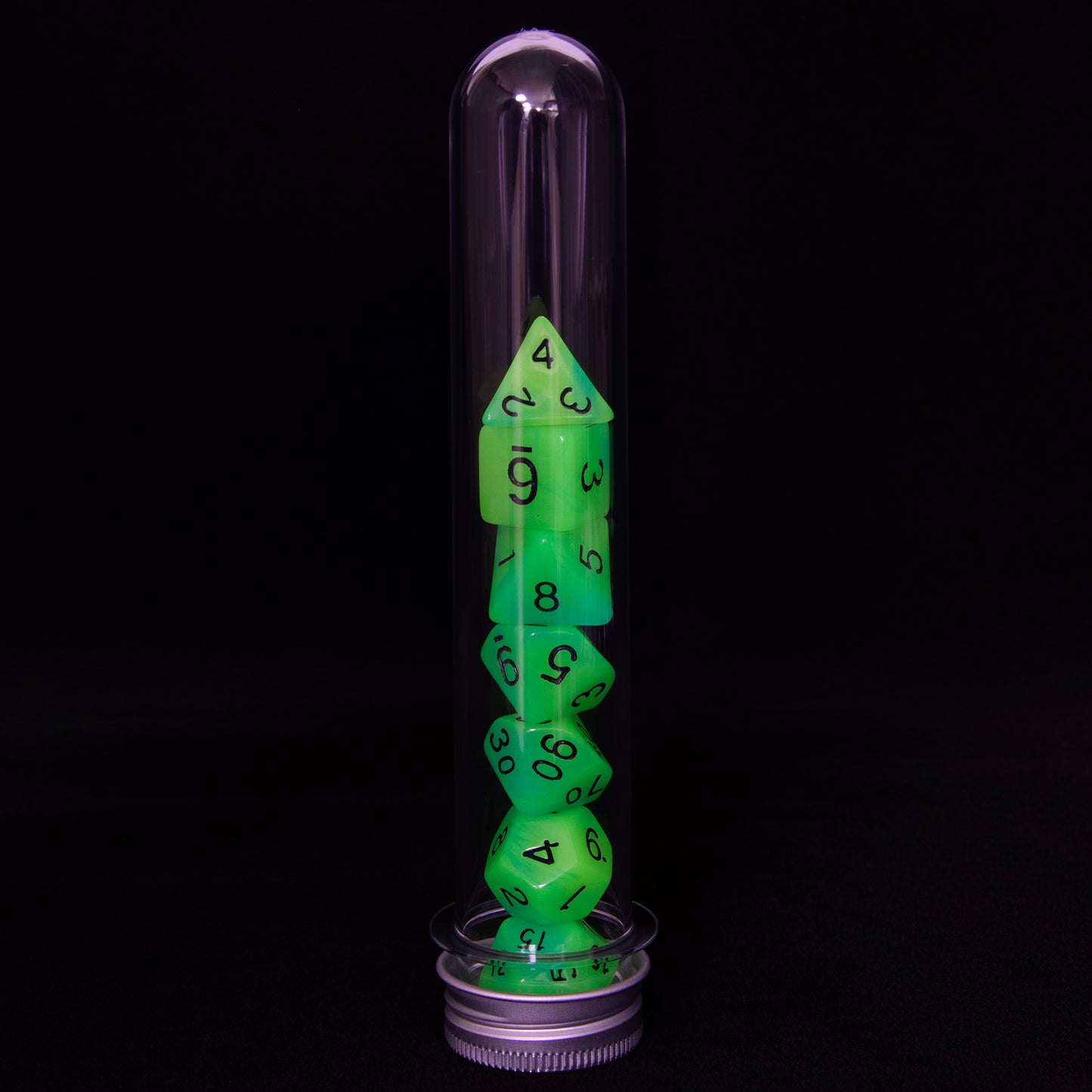 Double Color Glow in The Dark Dice 7Pcs Luminous Polyhedral Dice Set D4-D20 with Tube for D&D Tabletop Role-Playing Games