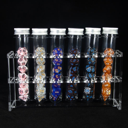 DND Dice Set Silkprinted Spider Web Design Polyhedral Game Dice for D&D RPG Magic Gathering Table Game, 42pcs Dice with 6pcs Tube, 1pc Tube Rack