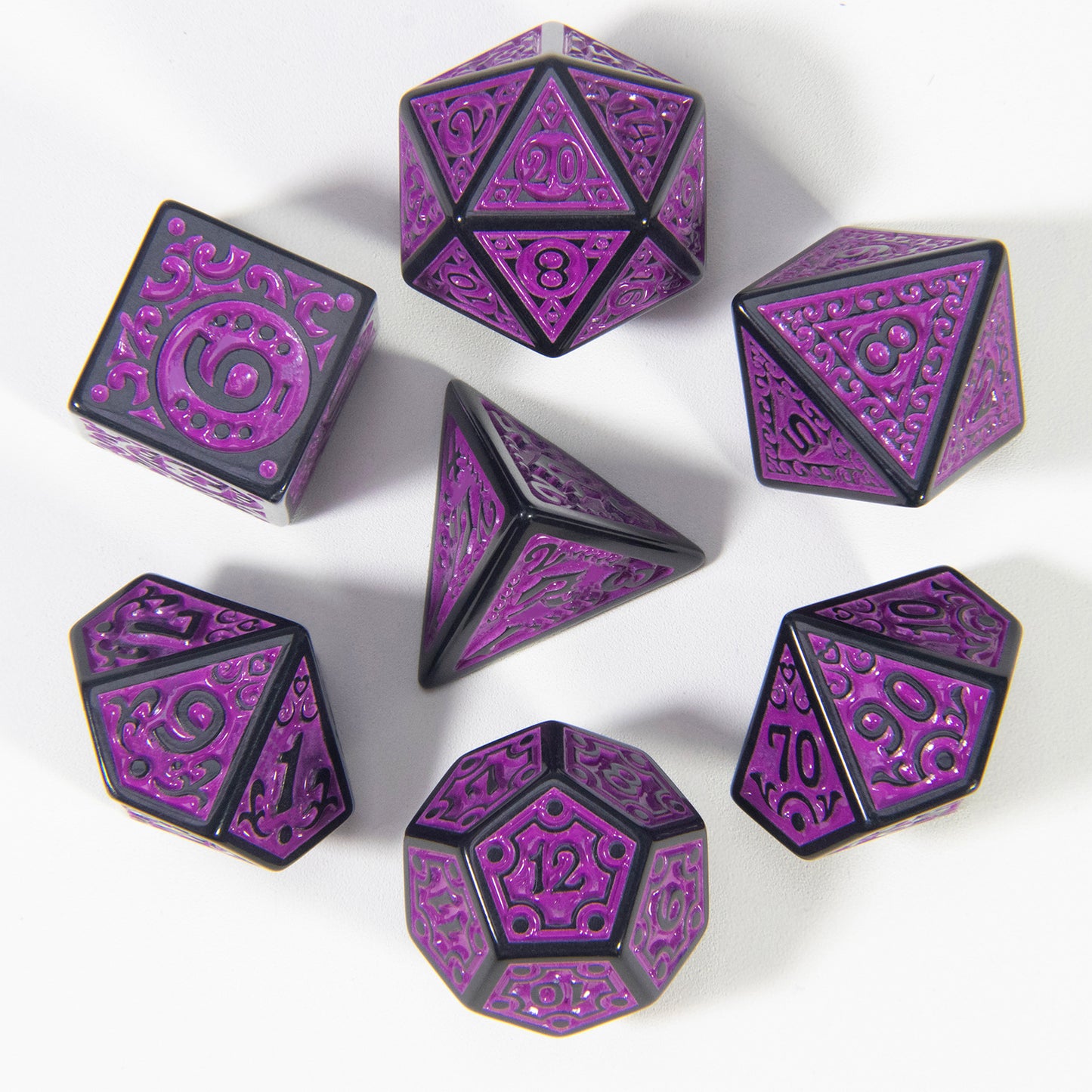 DND Dice Engraved with Textures Pattern Dice 7pcs Polyhedral Dice Set for DND RPG Table Game Accessories