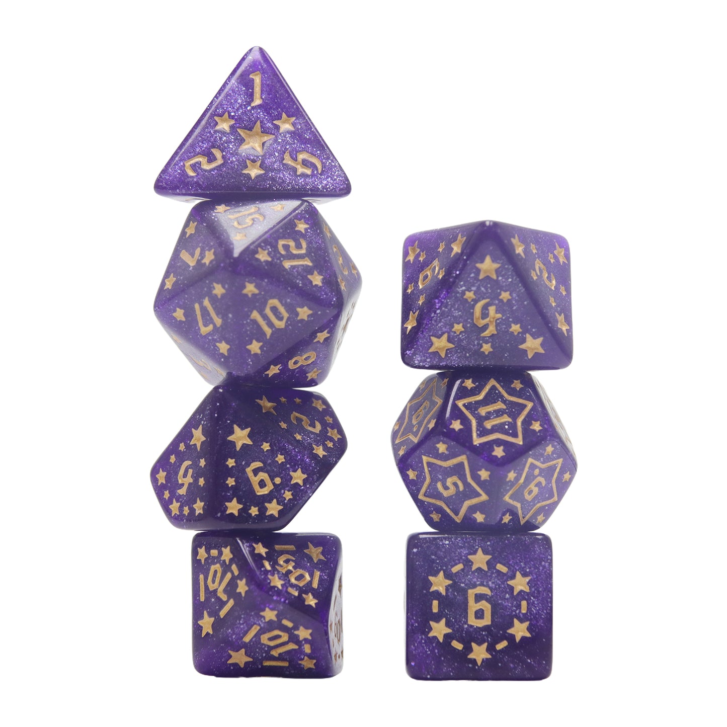 7-Piece Star Pattern Dice Set with Glitter Effect, Multi-Faced Dice, Essential for DND Players, Perfect for Tabletop Games