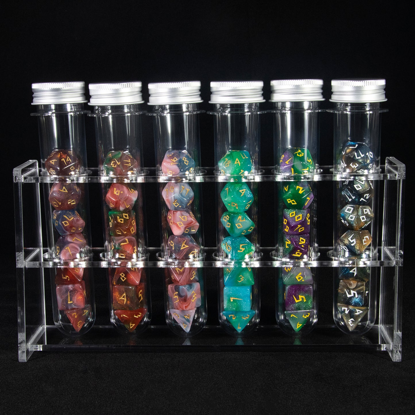 Glitter and Mixed Color Polyhedral Dice Set for DND RPG Table Game, 42pcs Dice with 6pcs Tube, 1pc Tube Rack, As Souvenir Gift