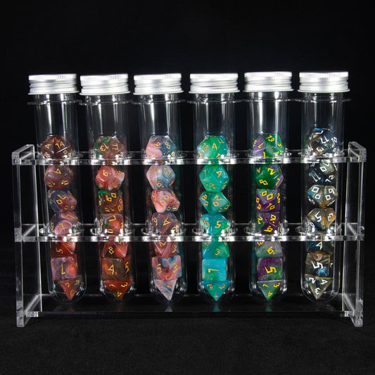 Glitter and Mixed Color Polyhedral Dice Set for DND RPG Table Game, 42pcs Dice with 6pcs Tube, 1pc Tube Rack, As Souvenir Gift