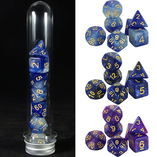 7pcs Polyhedral DND Dice Set Universe Galaxy Glitter Dice with Tube for D&D RPG Table Game Accessories