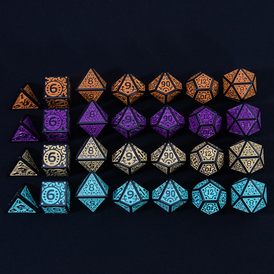 DND Dice Engraved with Textures Pattern Dice 7pcs Polyhedral Dice Set for DND RPG Table Game Accessories