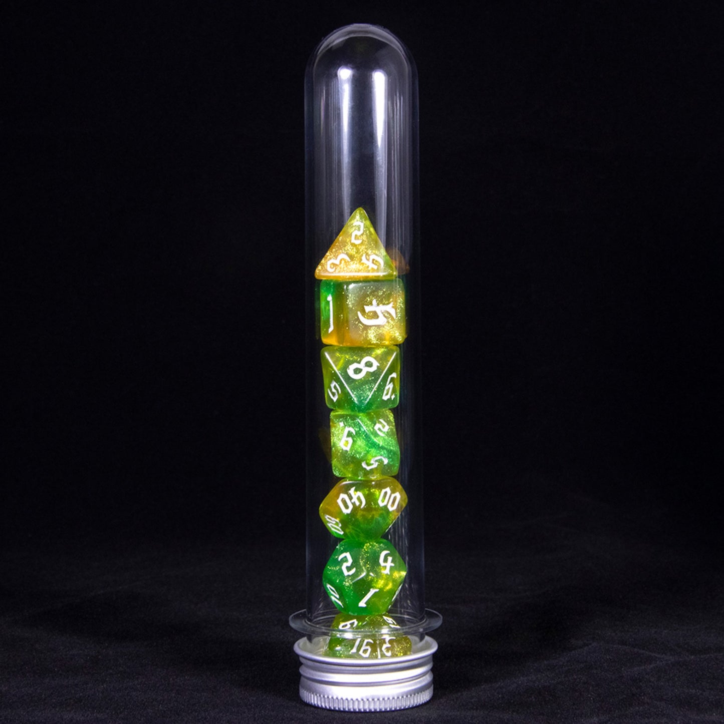 DND Polyhedral Dice Set 7-Pieces Glitter Game Dice with Tube for D&D RPG Role Playing Table Games Accessories