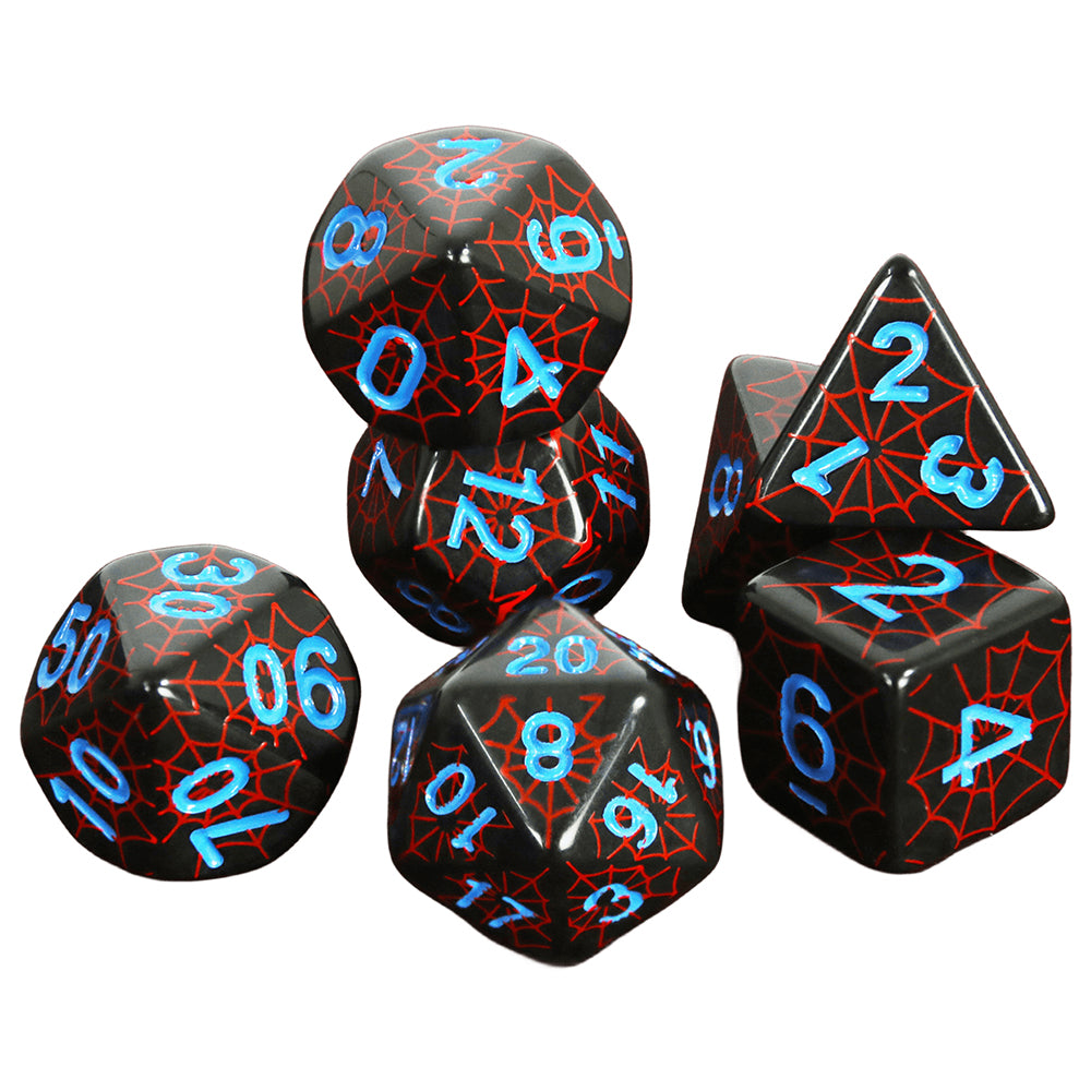DND Dice Set - 7pcs Board Game Dice with Red Spider Web Pattern D4-D20 for DND Role Playing Game Entertainment Supplies, Perfect Gift for DND Player