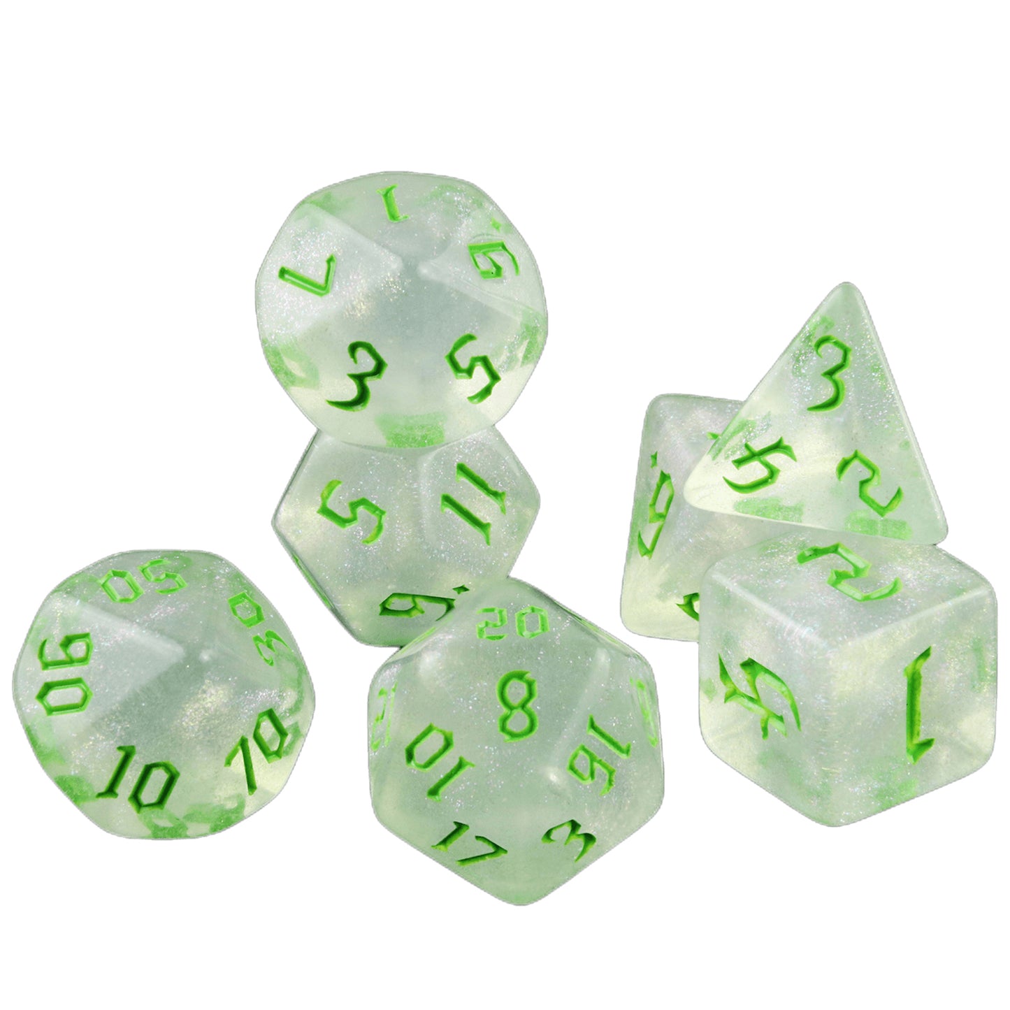 DND Dice Set - 7pcs Polyhedral Game Dice with Glitter Effect for Role Playing, Table Games