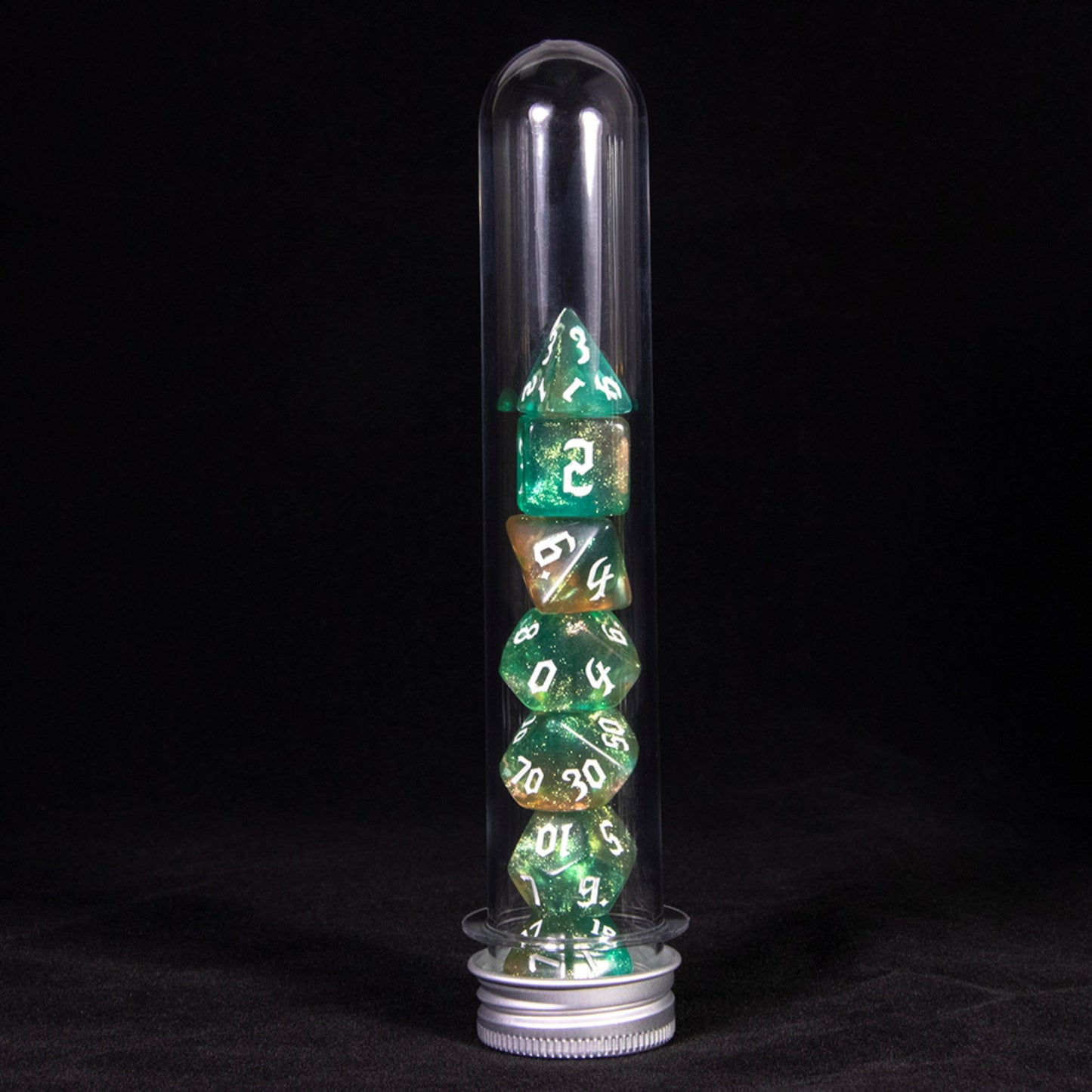 DND Polyhedral Dice Set 7-Pieces Glitter Game Dice with Tube for D&D RPG Role Playing Table Games Accessories