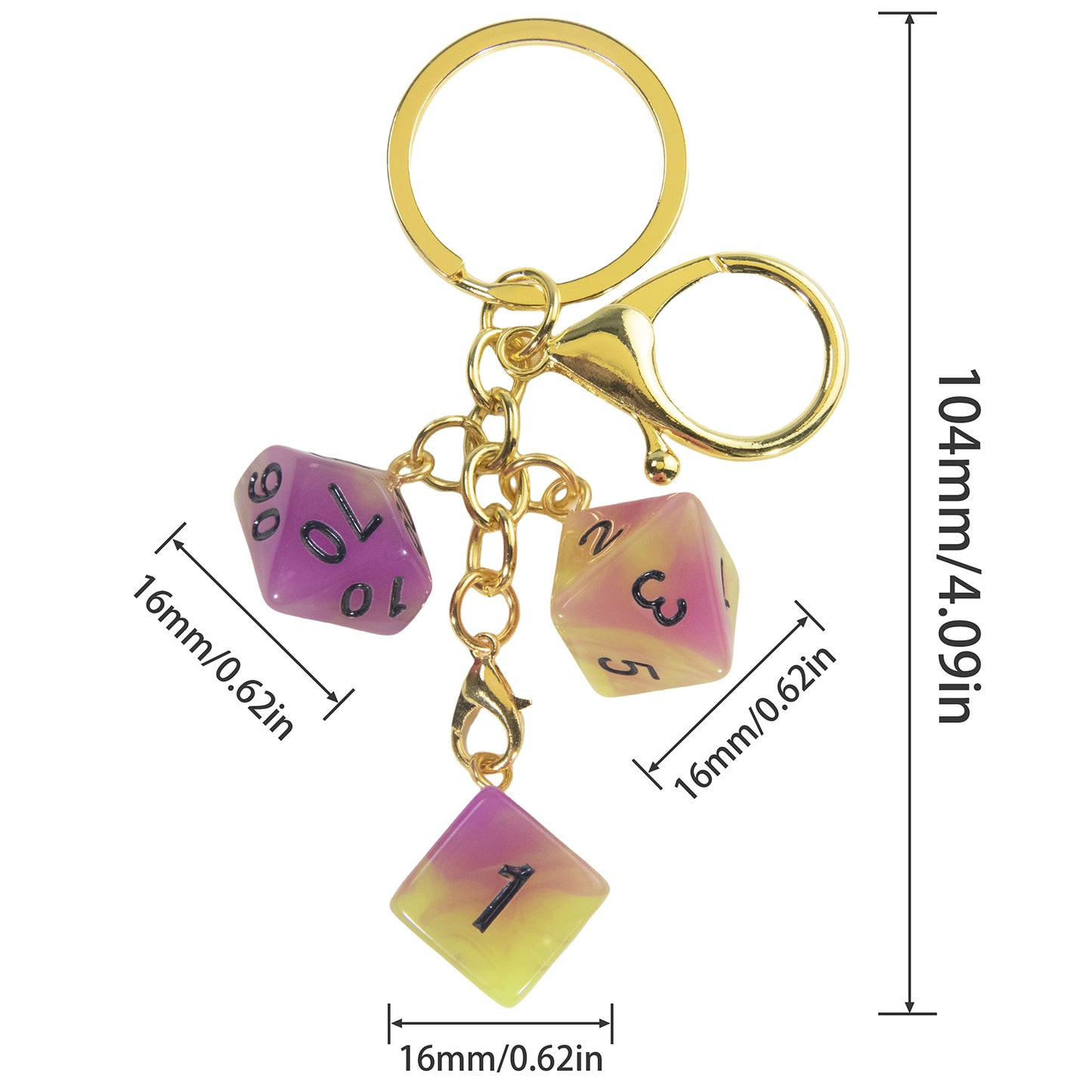 Luminous Dice Keychain Fashion Dice Charm, Pouch Handbag Car Pendant, Table Game Souvenirs for DND RPG Game Lover