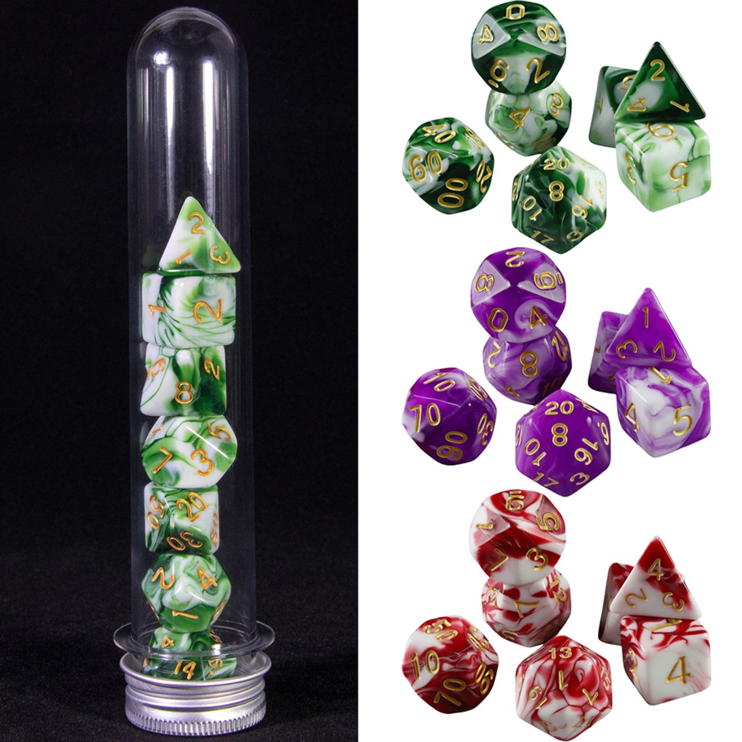 Double Color Polyhedral Dice Set 7pieces D&D Dice with Tube Table Board Playing Game for Bar Party Club