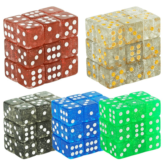 16mm Dice Set for Tabletop Games, 10pcs  6 Sided Dice, Transparent Glitter Effect, Acrylic Square-Corner Dice for Board Games DND TRPG