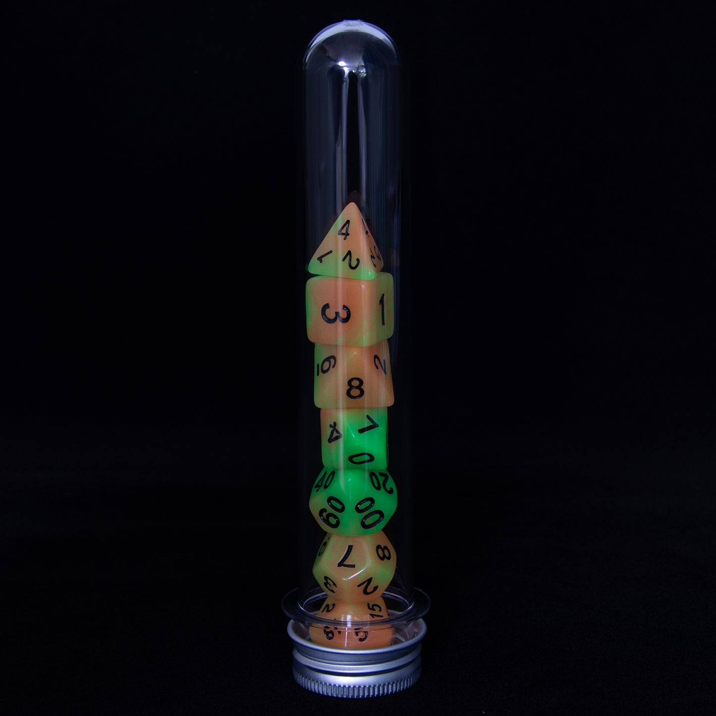 Double Color Glow in The Dark Dice 7Pcs Luminous Polyhedral Dice Set D4-D20 with Tube for D&D Tabletop Role-Playing Games
