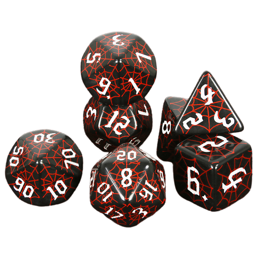 DND Dice Set - 7pcs Board Game Dice with Red Spider Web Pattern D4-D20 for DND Role Playing Game Entertainment Supplies, Perfect Gift for DND Player