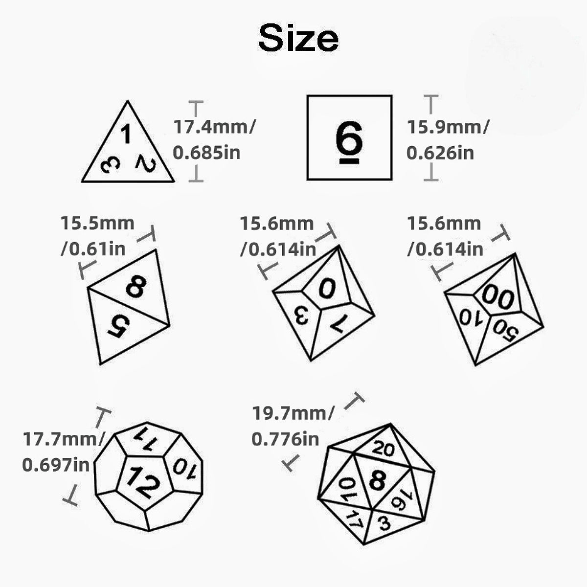 DND Polyhedron Dice Set 7 Pieces D4 D6 D8 D10 D% D12 D20 Marble Effect Game Dices with Tube,for D&D RPG Role Playing Table Games