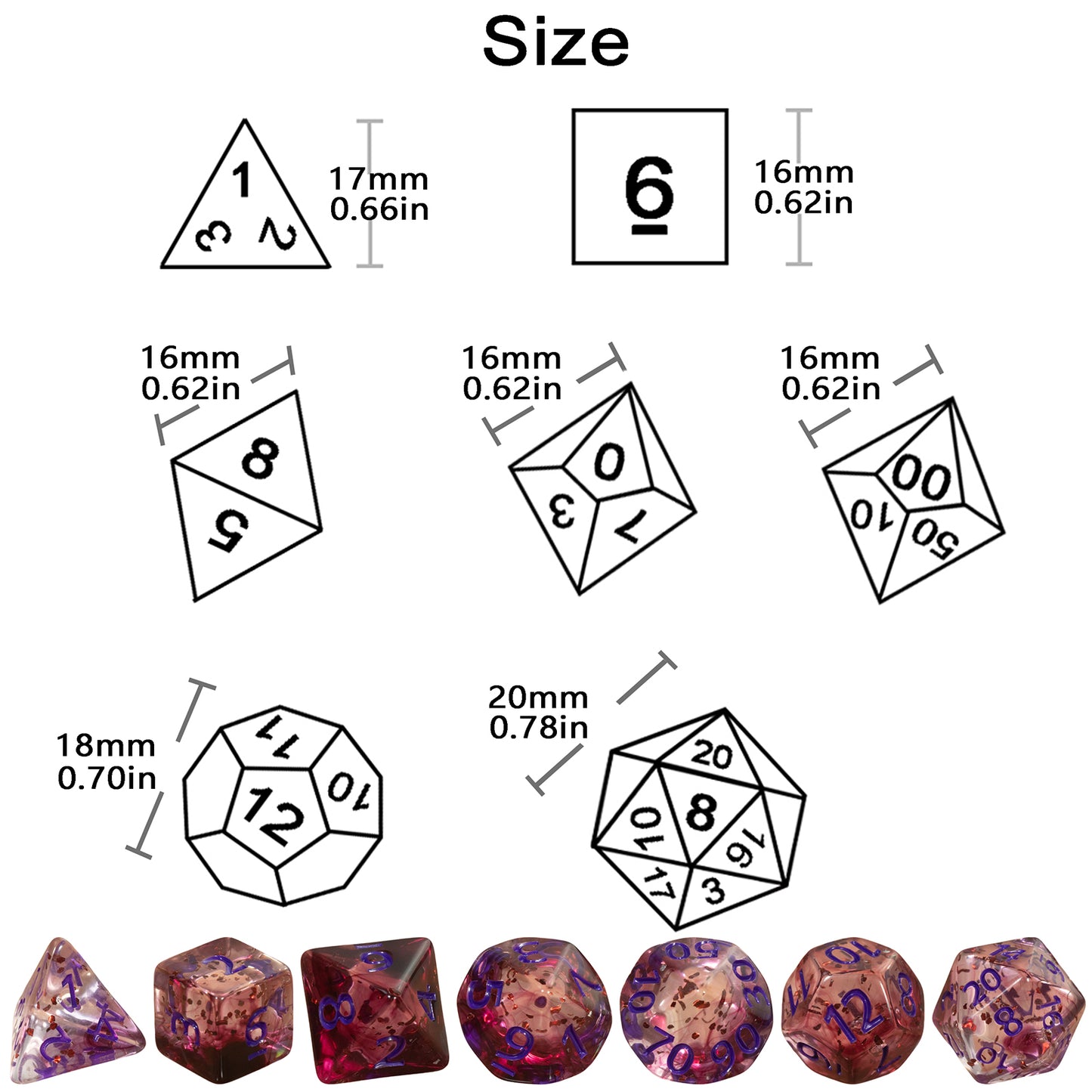 Glitter and Nebula Effect DND Dice Set 7pcs D4-D20 Polyhedral Dice for Role Playing Game Board Game Accessories As Gift