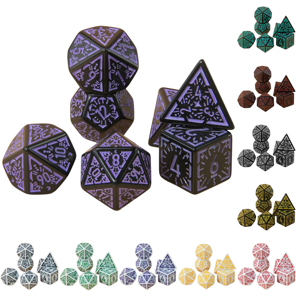 DND Carving Pattern Dice 7Pcs RPG Polyhedral Dice Set for Boardgame As Gift Entertainment Accessories