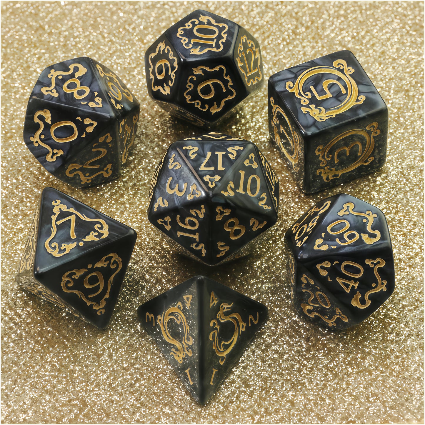 DNDGame Polyhedral Dice Set Dragon Pattern 7pcs of D4 D6 D8 D10 D10% D12 D20 for RPG Board Game Accessories