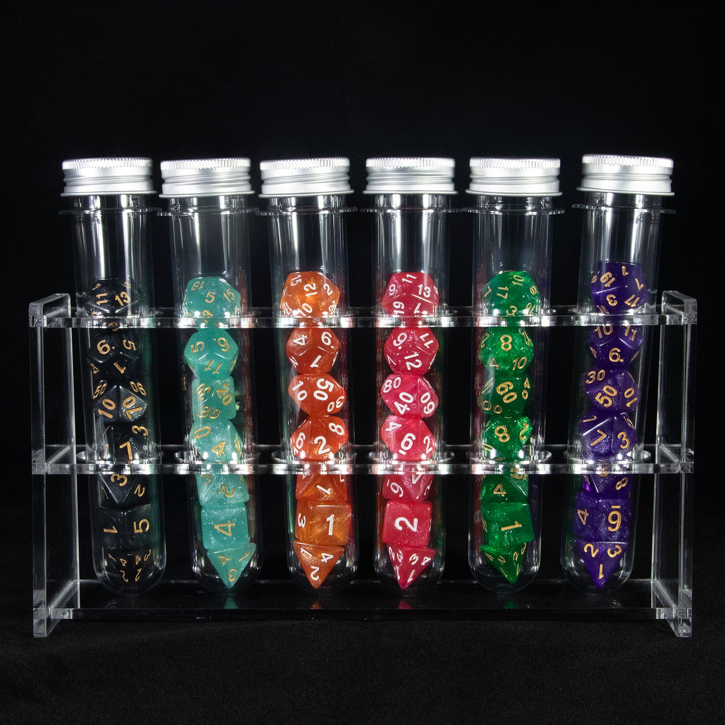 Opaque Colour Acrylic Polyhedral Dice Board Game Dice for RPG, DND Table Board Roll Playing Games Accessories, 42pcs Dice with 6pcs Tube, 1pc Tube Rack
