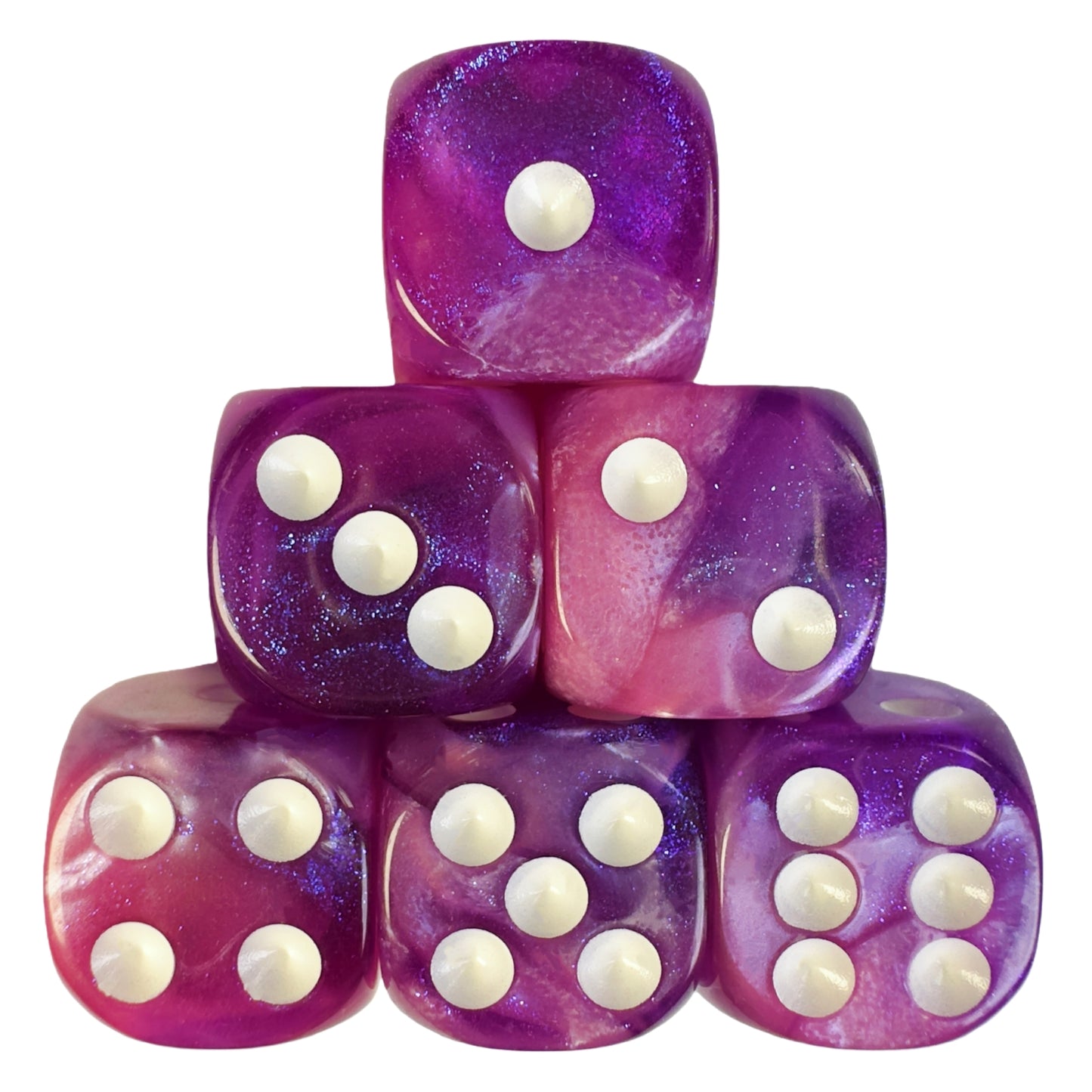 6pcs 16mm DND Dice 6 Sided with Pips, D6 Mixing Color with Glitter Dice for Party Entertainment Table Game