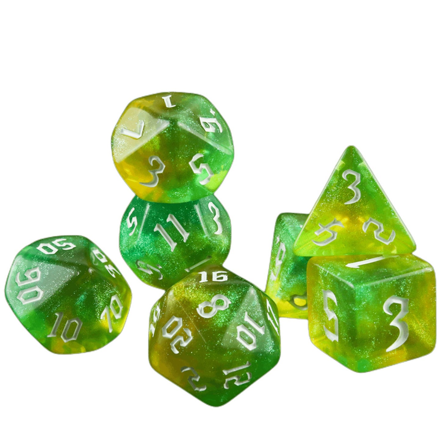 DND Polyhedral Dice Set 7-Pieces Glitter Game Dice with Tube for D&D RPG Role Playing Table Games Accessories