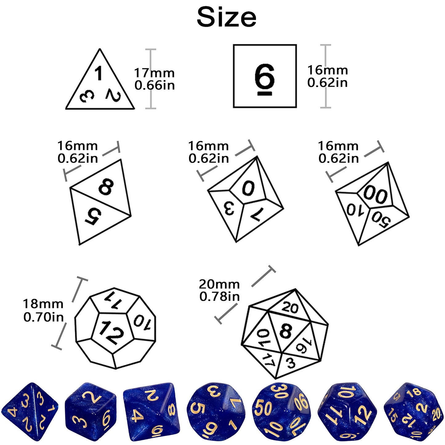Glitter Dice Set 7pcs Game Polyhedral Dice D4, D6, D8, D10, D%, D12, D20 for D&D Game and Funny Entertainment Board Games