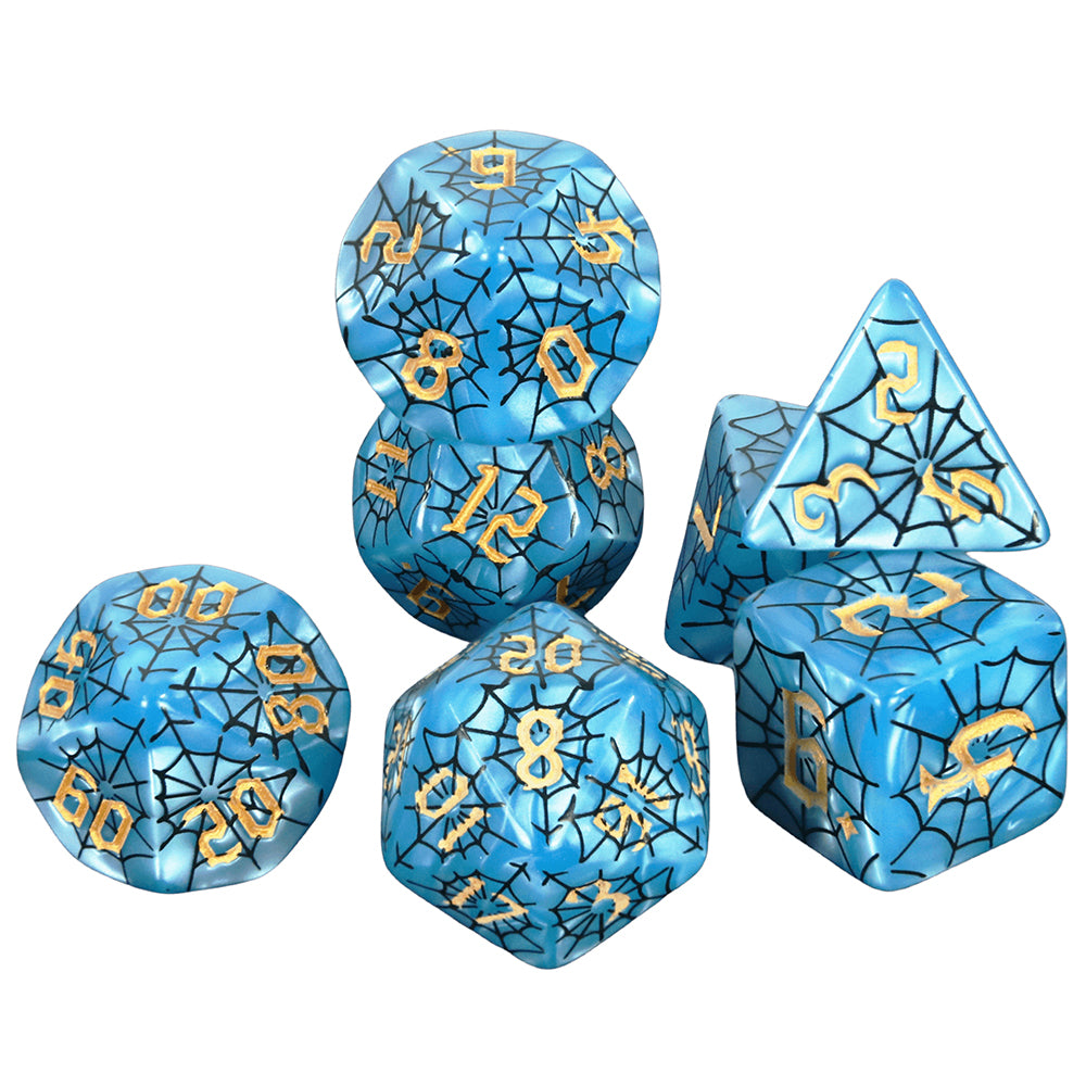 DND Dice Set - 7pcs Board Game Dice with Black Spider Web Pattern D4-D20 for DND Role Playing Game Entertainment Tabletop Game