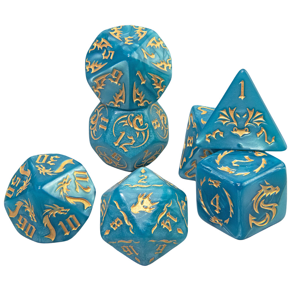 7pcs Marble Polyhedral Dice Set Gothic Font Numbers for Toy Cubes, DND and RPG, Table Game Party Entertaiment