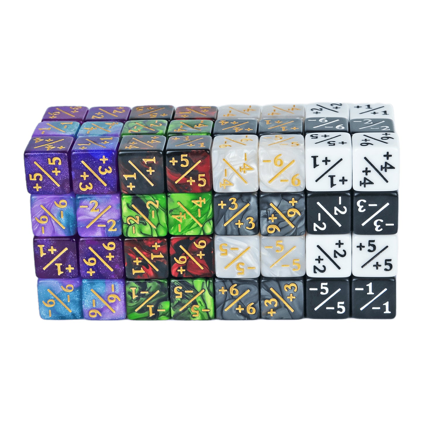 Six Sided Dice Set D6 Counters +1/+1 and -1/-1 Set of 10 Dice for Math Teaching, Card Game Accessories