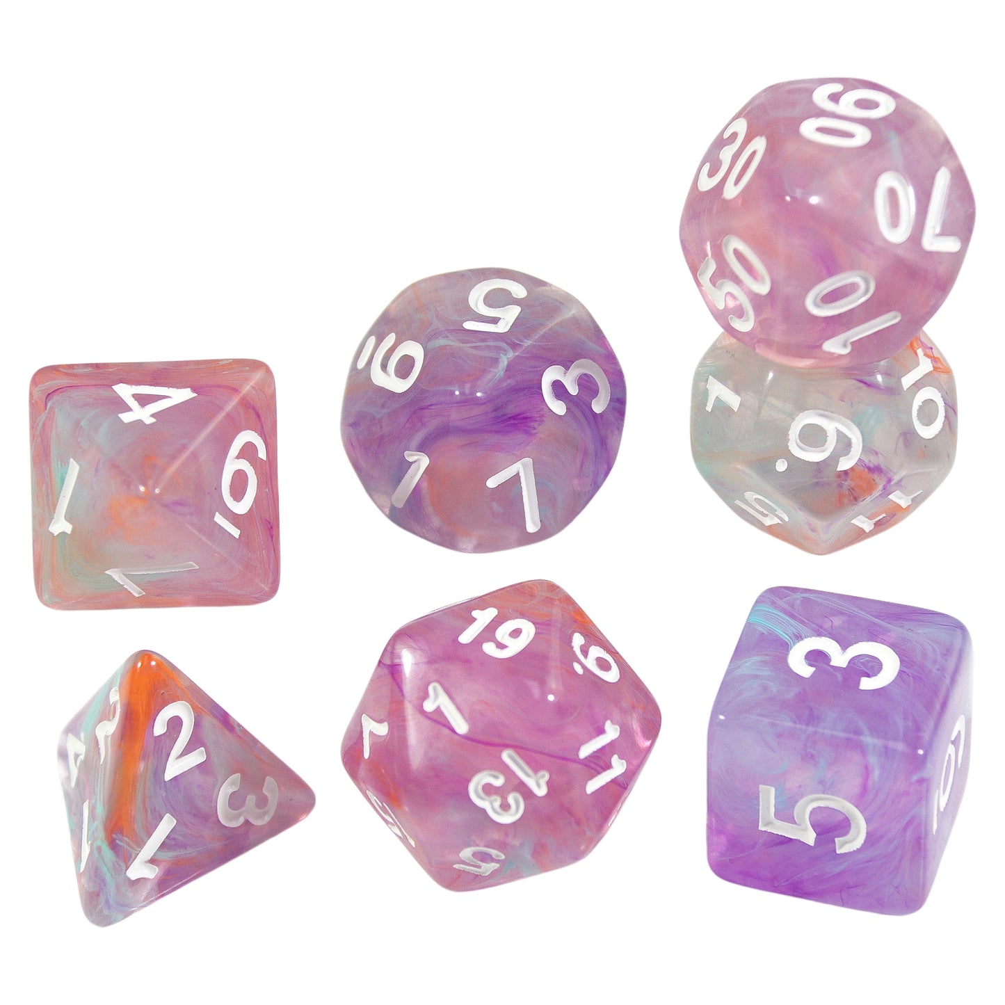 DND Dice Set with Mixed Color Fog Effect, 7pcs Polyhedral Dice for Board Games, DND TRPG Gaming Accessories, Perfect for Role-Playing Games