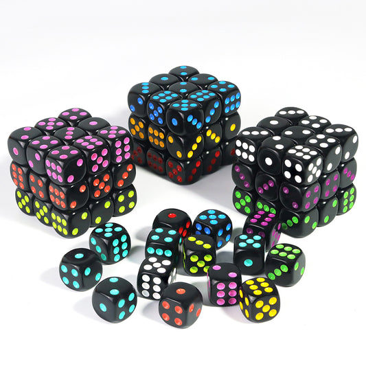 10pcs Rounded Corner Dice 16mm Black D6 Colorful Pips Dots for DND TRPG DIY Tabletop Game