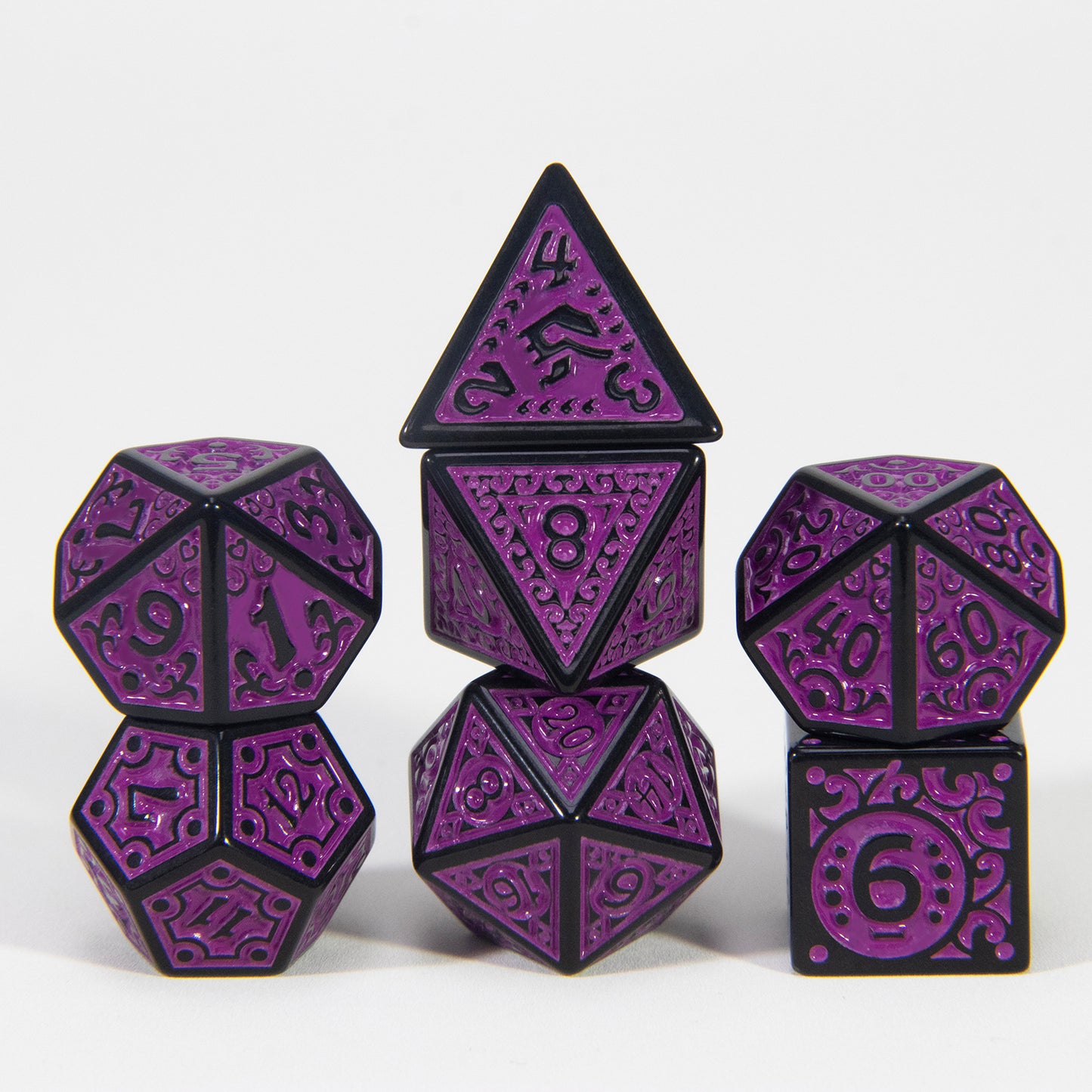 DND Dice Engraved with Textures Pattern Dice 7pcs Polyhedral Dice Set for DND RPG Table Game Accessories