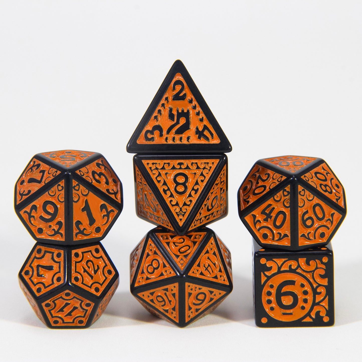 DND Dice Engraved with Textures Pattern Dice 7pcs Polyhedral Dice Set for DND RPG Table Game Accessories