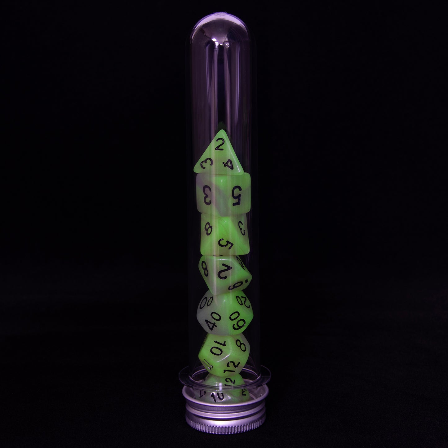 Double Color Glow in The Dark Dice 7Pcs Luminous Polyhedral Dice Set D4-D20 with Tube for D&D Tabletop Role-Playing Games