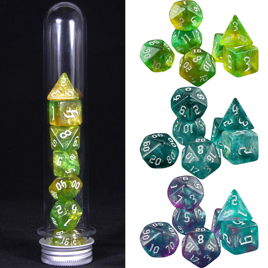 DND Polyhedral Dice Set 7-Pieces Glitter Game Dice with Tube for D&D RPG Role Playing Table Games Accessories