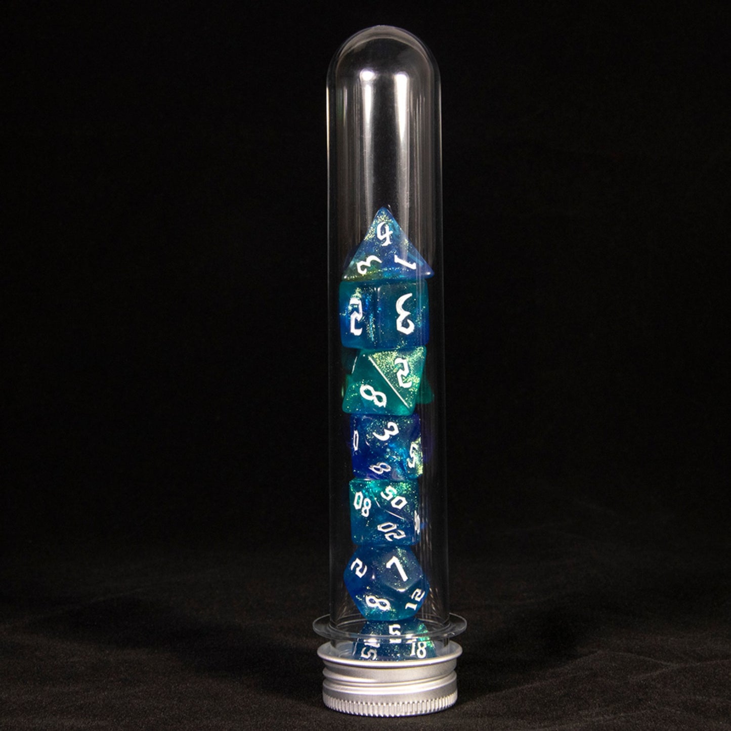DND Polyhedral Dice Set 7-Pieces Glitter Game Dice with Tube for D&D RPG Role Playing Table Games Accessories
