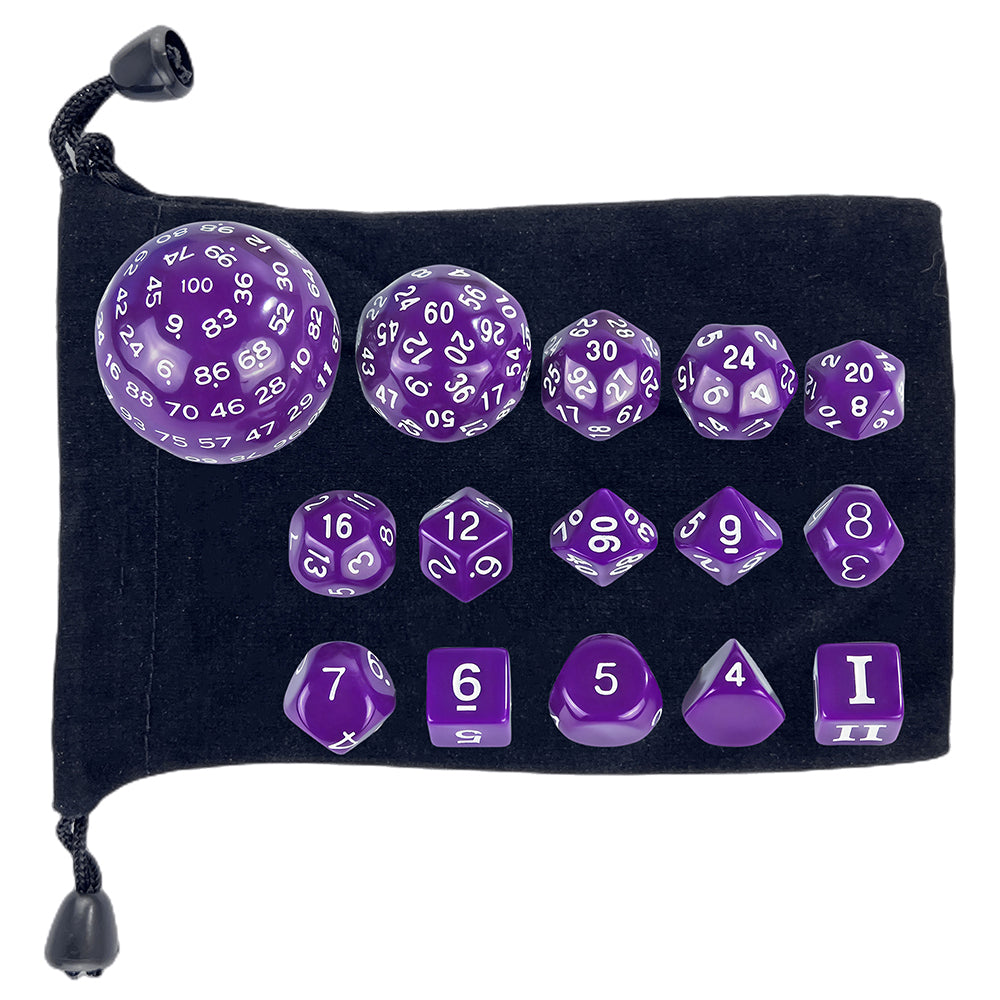 15pcs D3-D100 Game Dice with Bag Opaque Polyhedral Dice for DND Role Playing Board Game Accessories