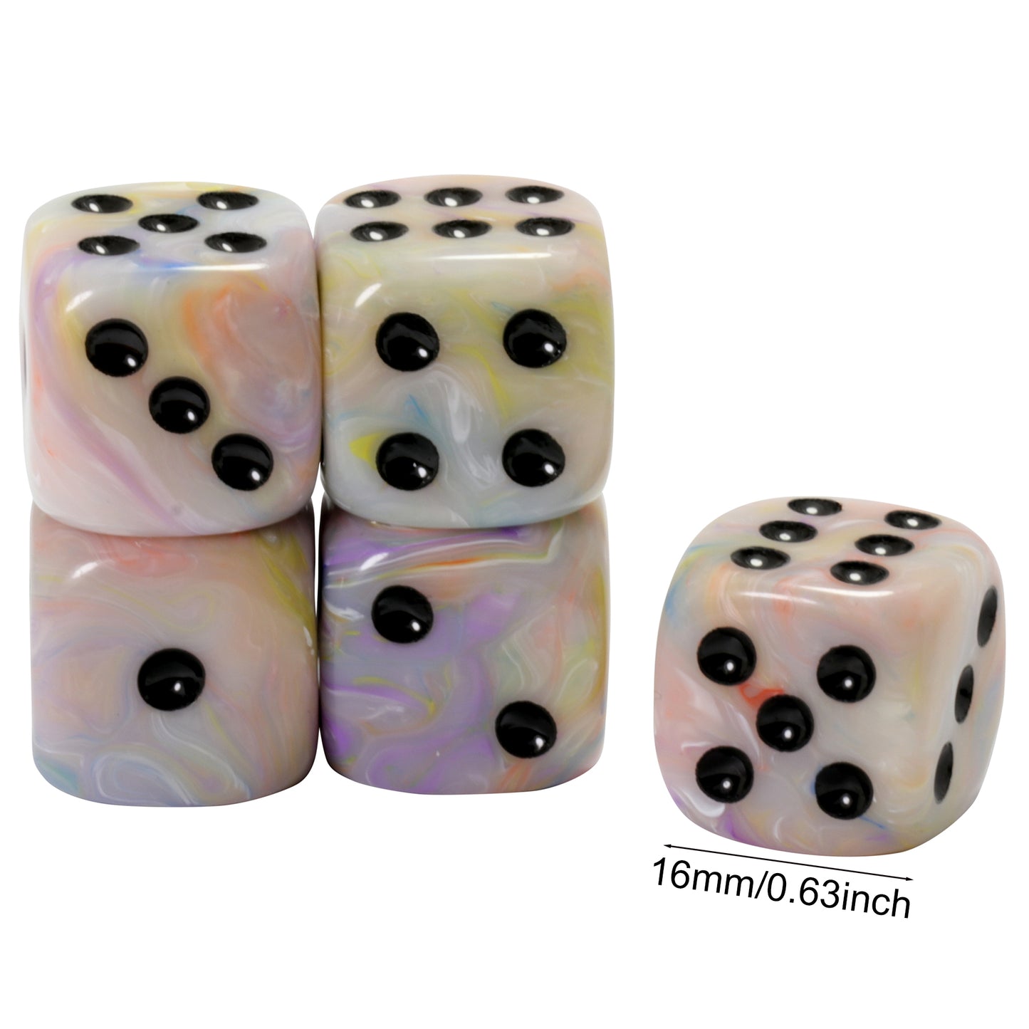 Rounded Corner Dice - 5pcs 16mm D6 Dice Polyhedral 6 Sided Game Dice Set for Table Games DND TRPG