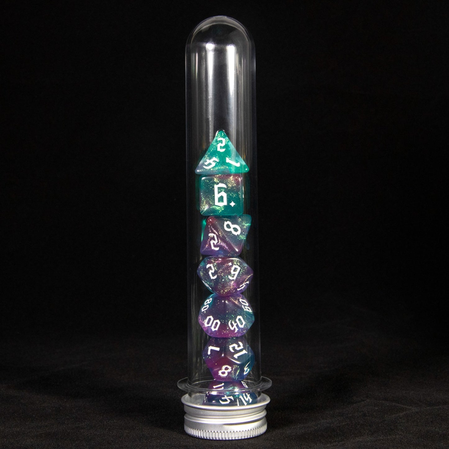 DND Polyhedral Dice Set 7-Pieces Glitter Game Dice with Tube for D&D RPG Role Playing Table Games Accessories
