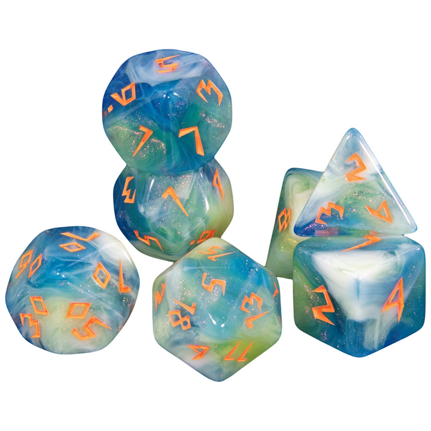DND Dice Set Acrylic Polyhedral Dice 7 Pieces Mixed Colour Glitter Games Dice for RPG DND Board Game Accessories