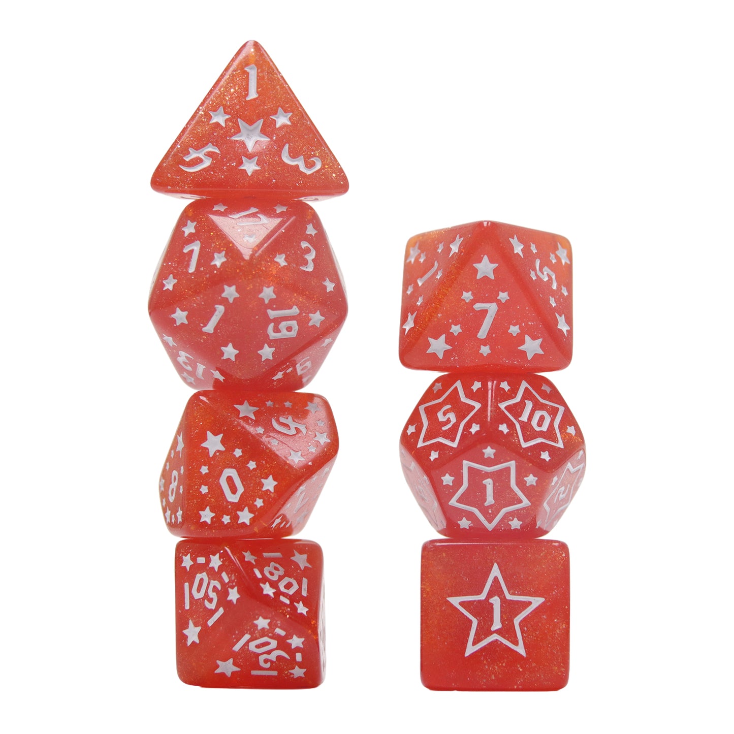 7-Piece Star Pattern Dice Set with Glitter Effect, Multi-Faced Dice, Essential for DND Players, Perfect for Tabletop Games