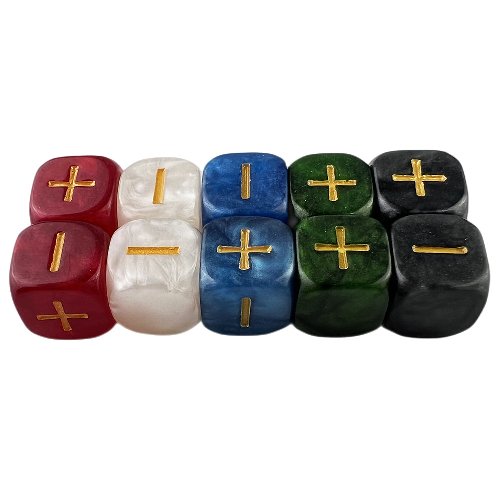 10Pcs Standard Fudge Dice (+/-/0 Symbols) - Compatible with All Fudge-Based Games Marble Effect Dice