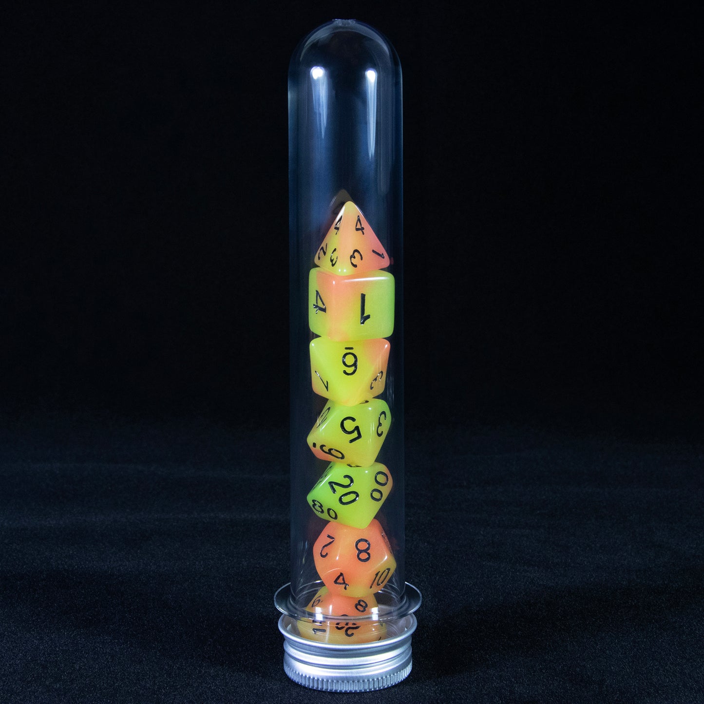 Double Color Glow in The Dark Dice 7Pcs Luminous Polyhedral Dice Set D4-D20 with Tube for D&D Tabletop Role-Playing Games