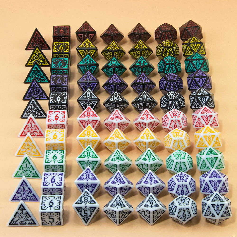 DND Carving Pattern Dice 7Pcs RPG Polyhedral Dice Set for Boardgame As Gift Entertainment Accessories