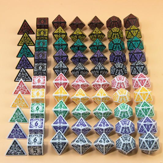 DND Carving Pattern Dice 7Pcs RPG Polyhedral Dice Set for Boardgame As Gift Entertainment Accessories