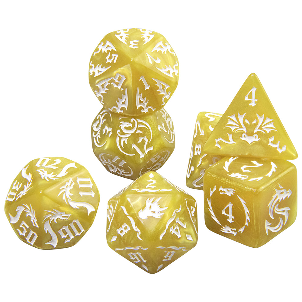 7pcs Marble Polyhedral Dice Set Gothic Font Numbers for Toy Cubes, DND and RPG, Table Game Party Entertaiment