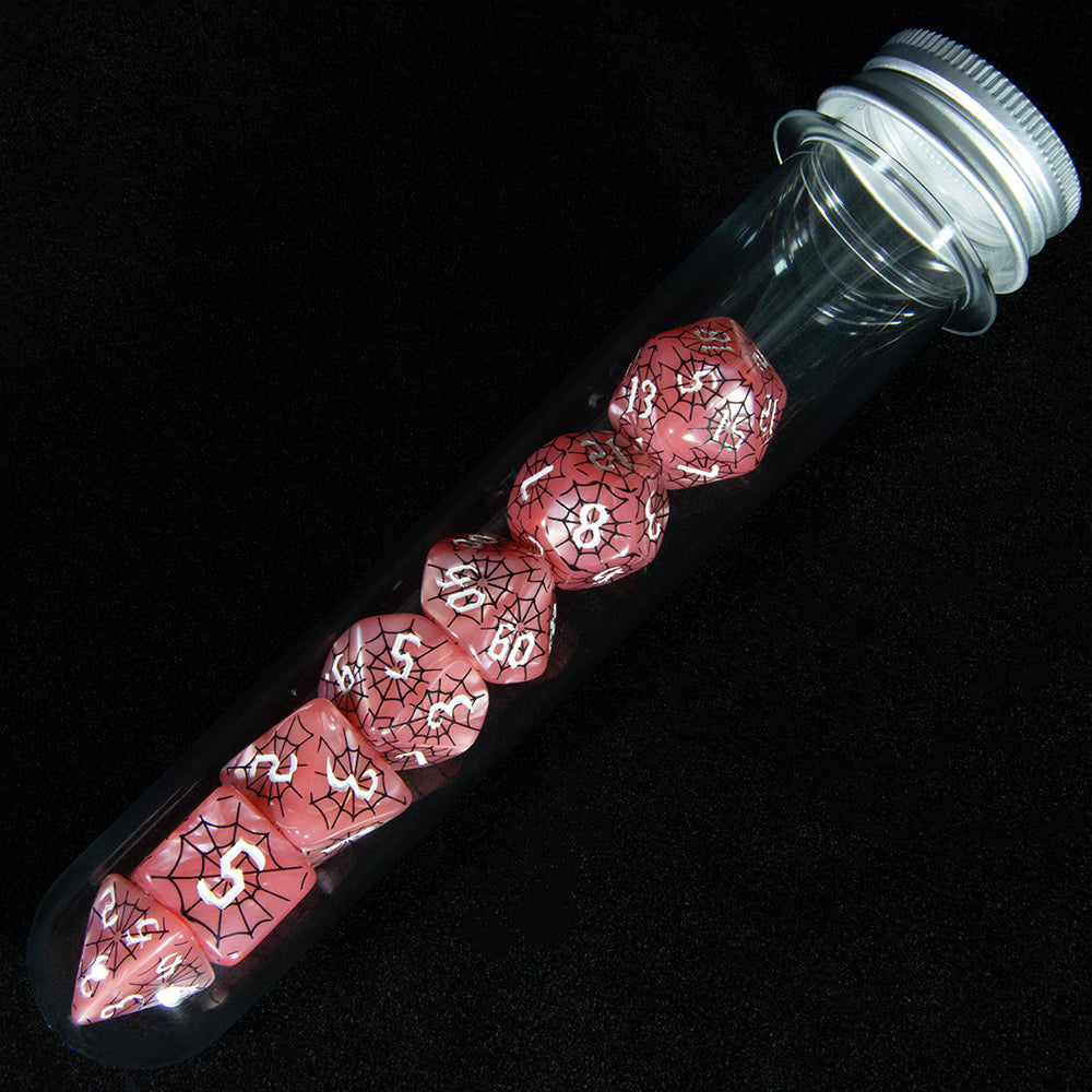 7pcs DND Polyhedral Dice Set Creative Spider Web Design Dice D4-D20 with Tube Playing Table Game for Bar Party Club