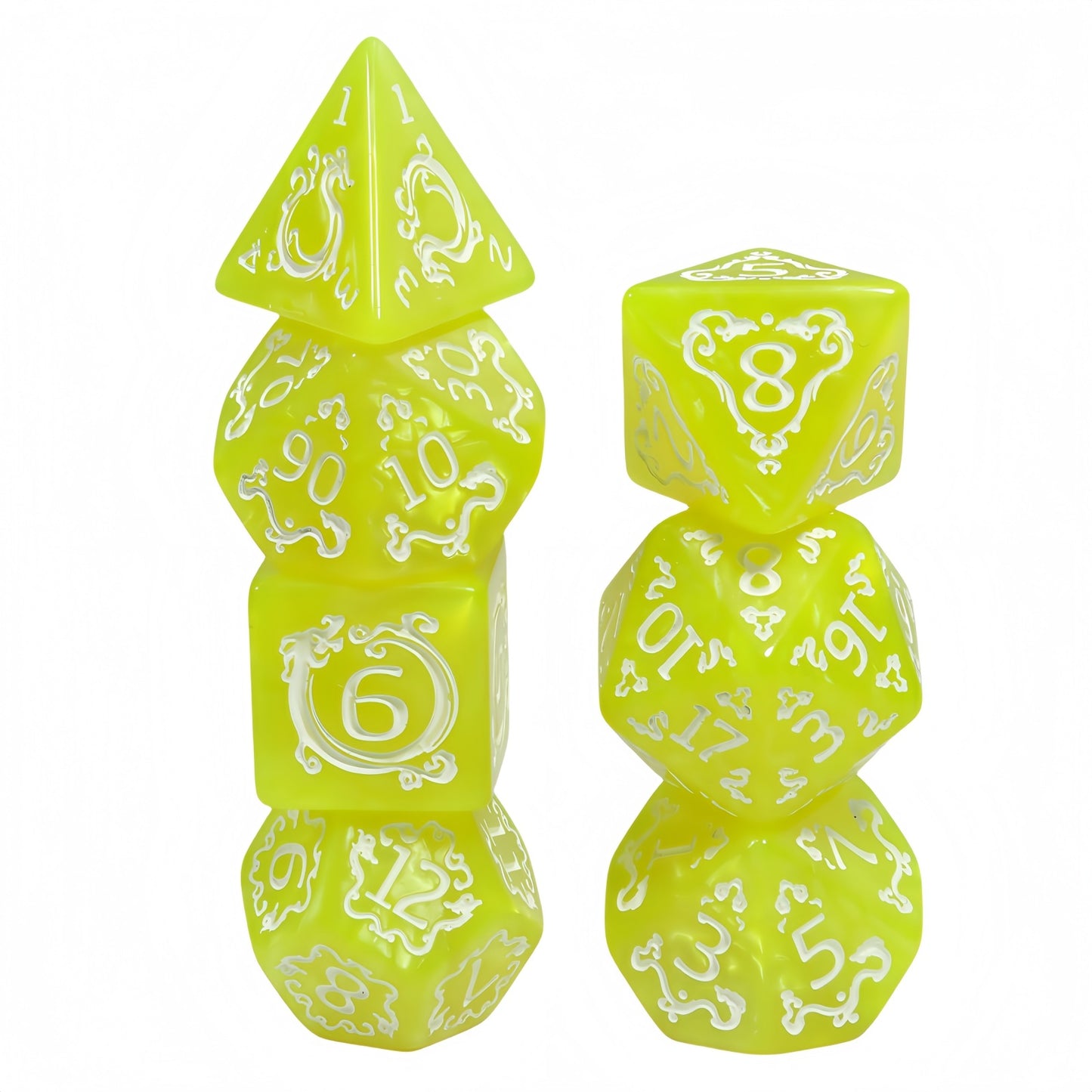 DNDGame Polyhedral Dice Set Dragon Pattern 7pcs of D4 D6 D8 D10 D10% D12 D20 for RPG Board Game Accessories